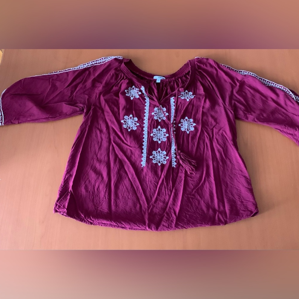 Sonoma Bohemian Embroidered Peasant Blouse 3/4 Embroidered Split Sleeves